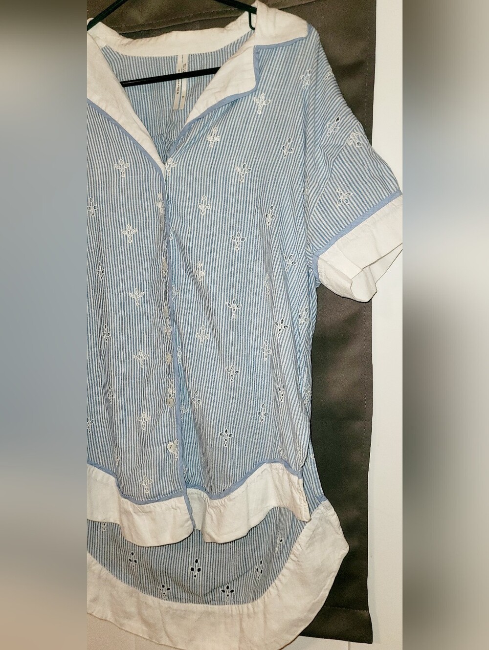 Anthropologie The Bijou Top Small OS Women's Casual Striped Eyelet Shirt - Picture 11 of 12